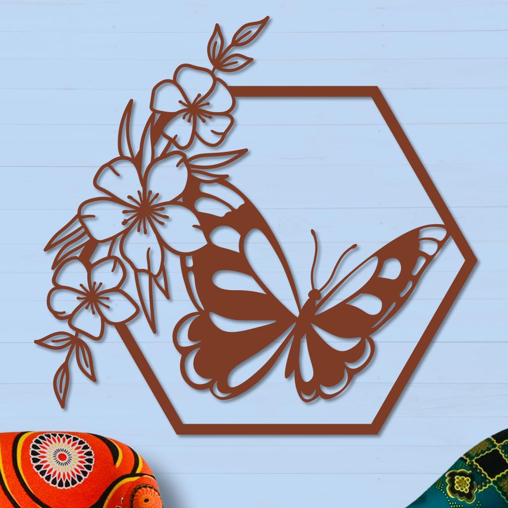 Butterfly in Hexagon with Buttercups Sign-2
