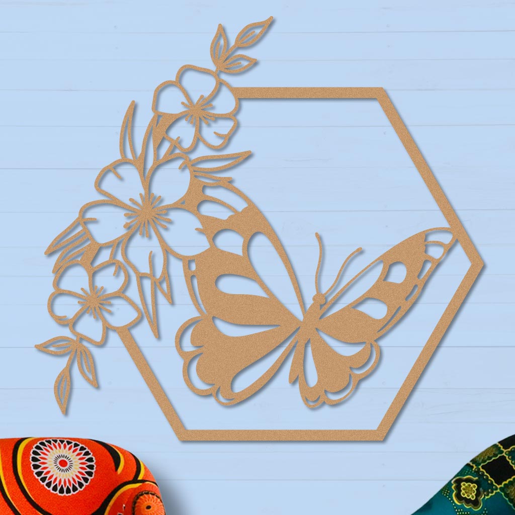 Butterfly in Hexagon with Buttercups Sign-1