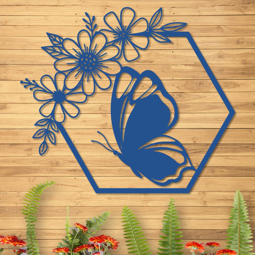 Butterfly in Hexagon with Daisies Sign-7