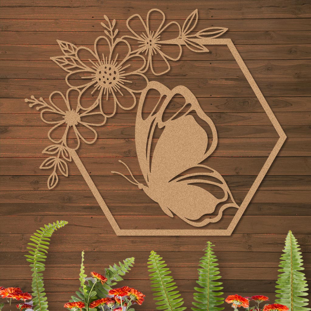 Butterfly in Hexagon with Daisies Sign-3