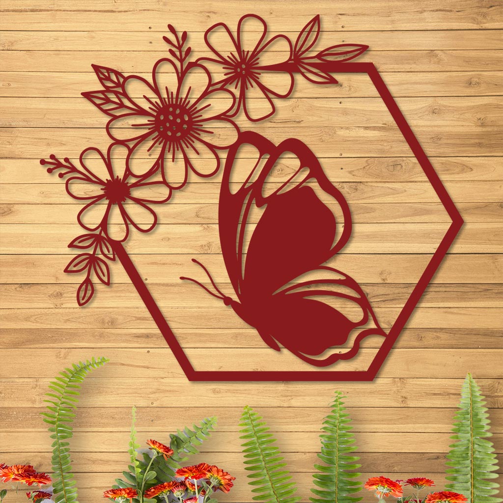 Butterfly in Hexagon with Daisies Sign-8