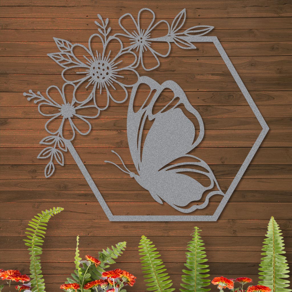 Butterfly in Hexagon with Daisies Sign-6