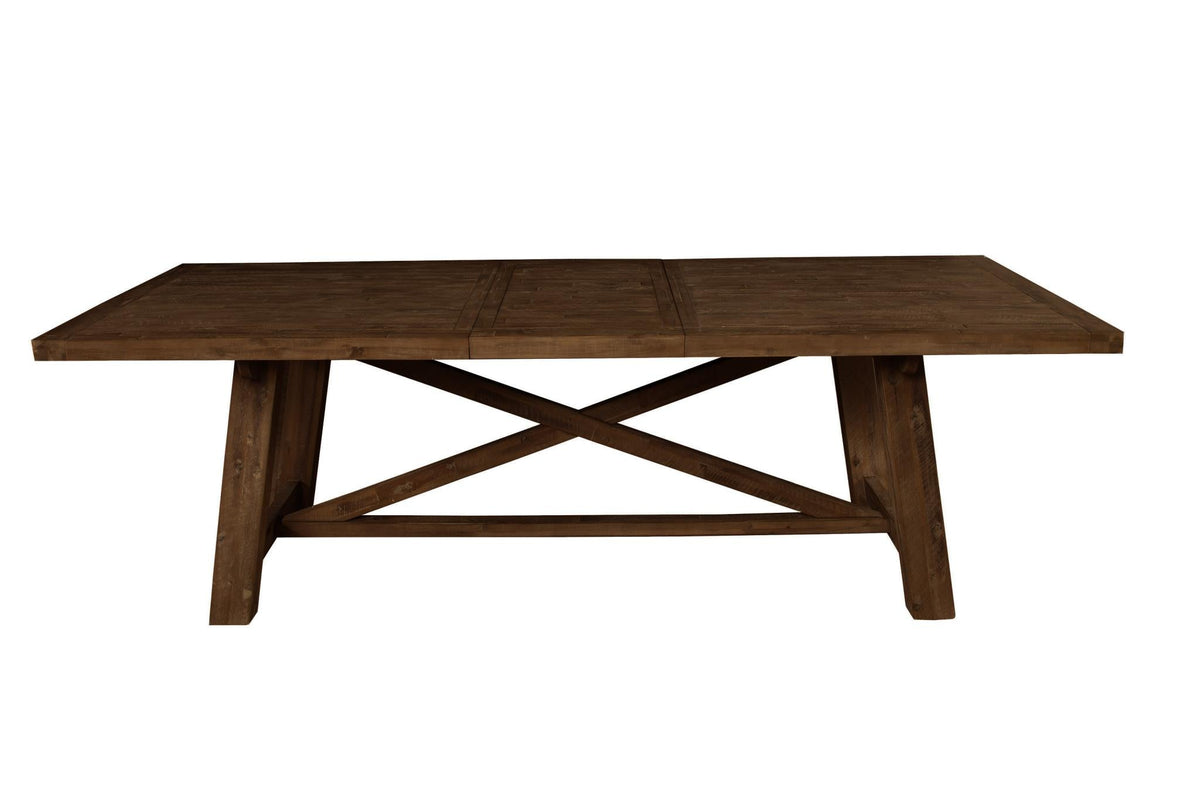 Extendable Farmhouse Dining Table, Solid Acacia Hardwood, Seats 6 to 10, Walnut Brown