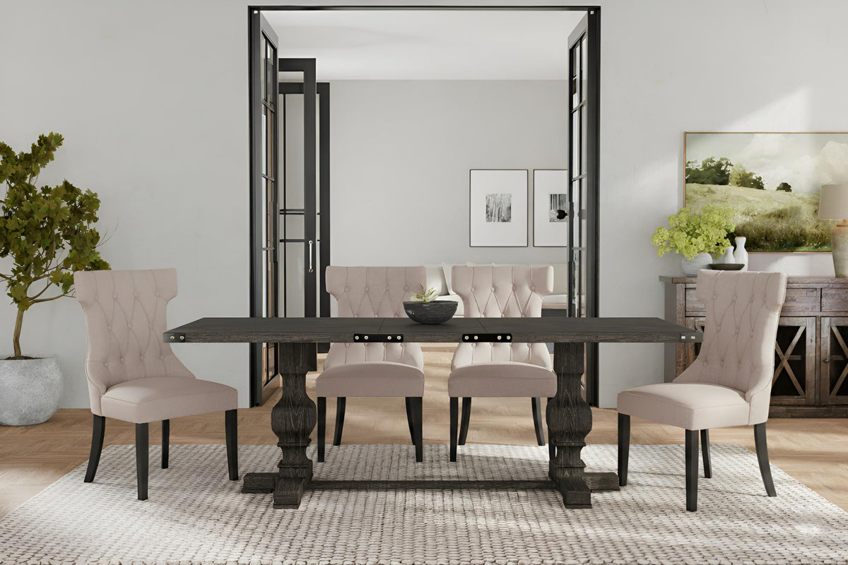 88 Inch Double Pedestal Rectangular Dining Table, Solid Wood, Seats 6 to 8, Rustic Espresso