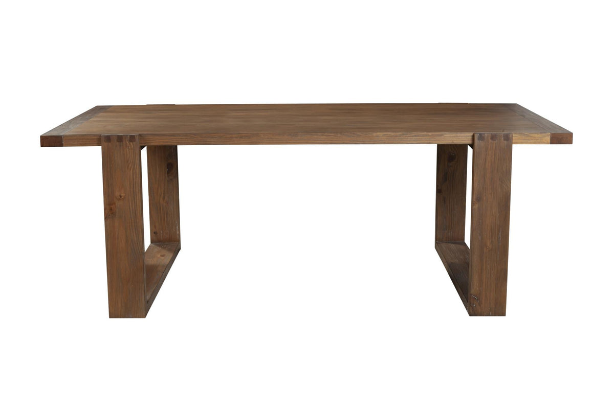 84 Inch Farmhouse Dining Table with Sled Base, Solid Pine Wood, Seats 6 to 8, Warm Oak