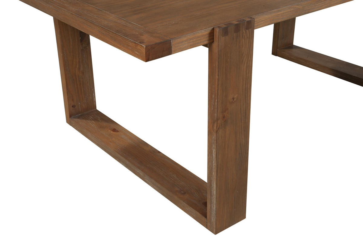 84 Inch Farmhouse Dining Table with Sled Base, Solid Pine Wood, Seats 6 to 8, Warm Oak