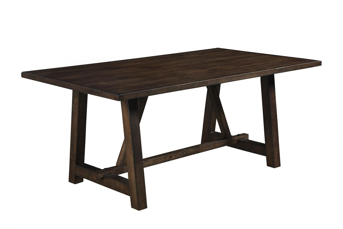 72 Inch Trestle Dining Table, Rubberwood and Oak Veneer, Seats 6 to 8, Espresso Walnut Brown