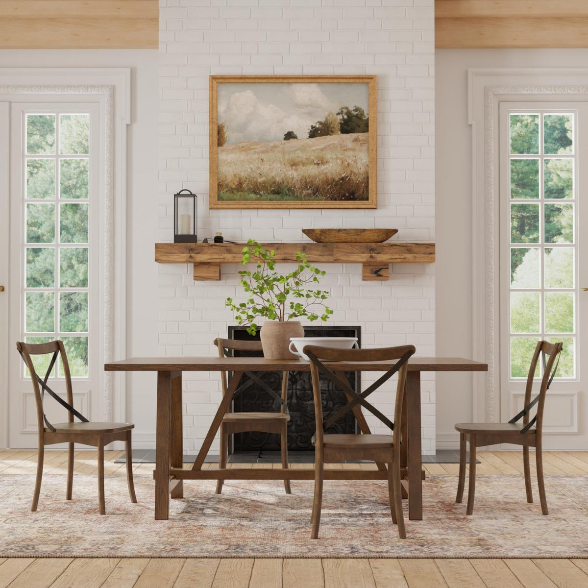 72 Inch Trestle Dining Table, Rubberwood and Oak Veneer, Seats 6 to 8, Espresso Walnut Brown