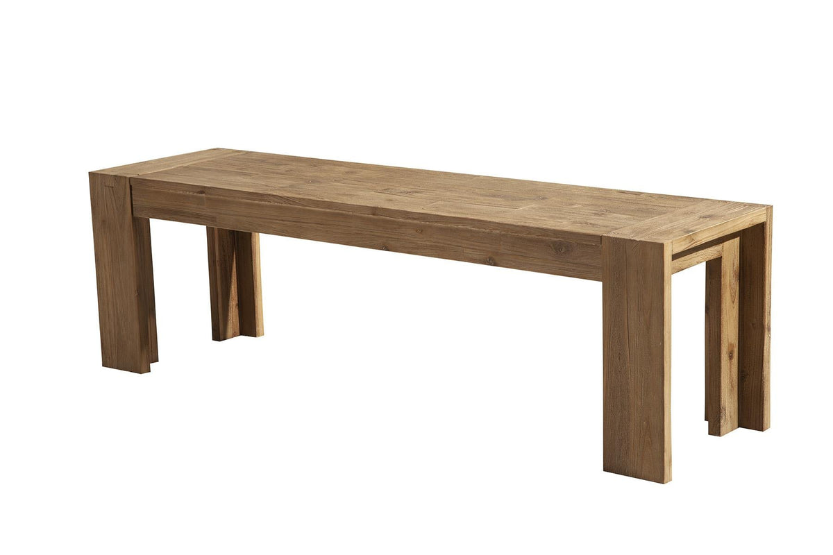 58 Inch Farmhouse Dining Bench, Solid Acacia Wood, Seats 2 to 3, Weathered Natural