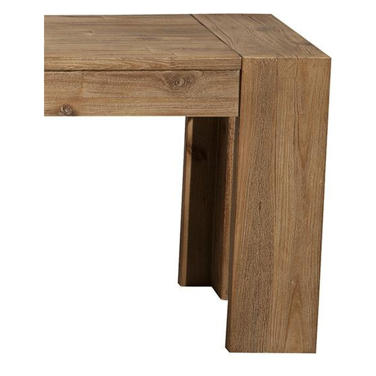 58 Inch Farmhouse Dining Bench, Solid Acacia Wood, Seats 2 to 3, Weathered Natural