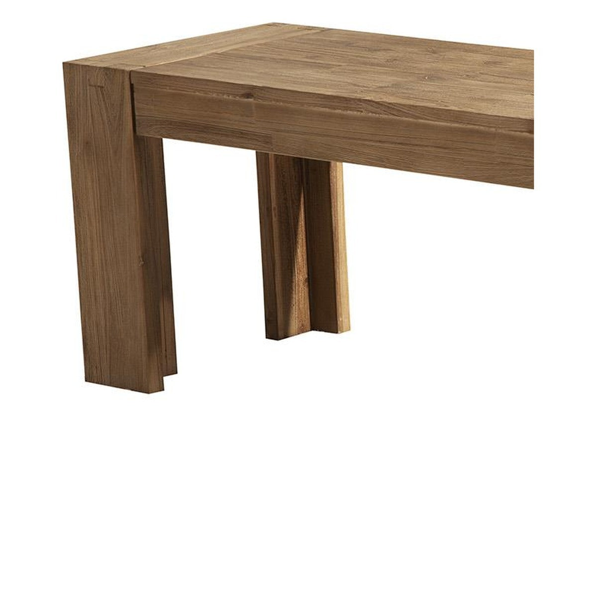 58 Inch Farmhouse Dining Bench, Solid Acacia Wood, Seats 2 to 3, Weathered Natural