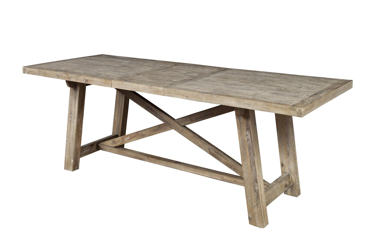 Extendable Farmhouse Dining Table with X Trestle Base, Solid Acacia Hardwood, Seats 6 to 10, Weathered Natural