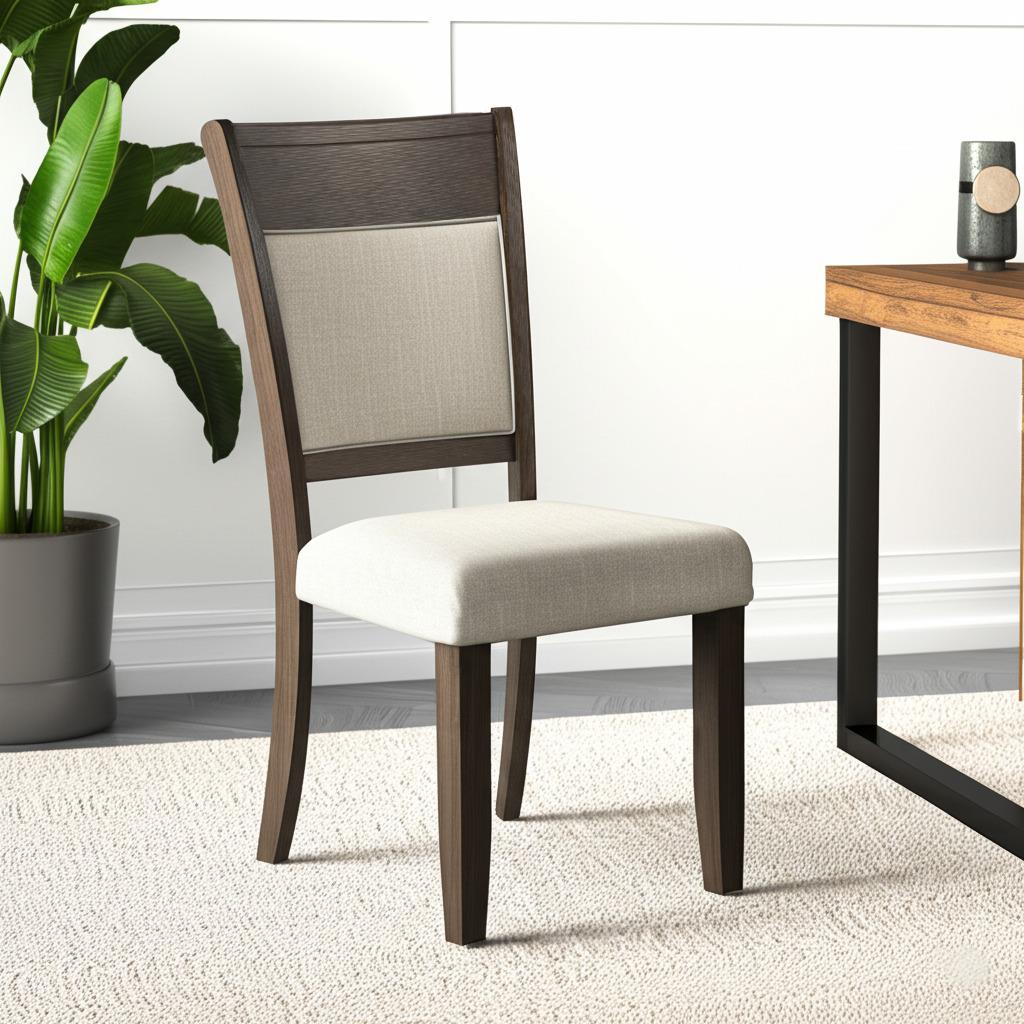 Upholstered Dining Chairs Set of 2, Solid Acacia Frame with Linen Look Seat, Espresso Brown
