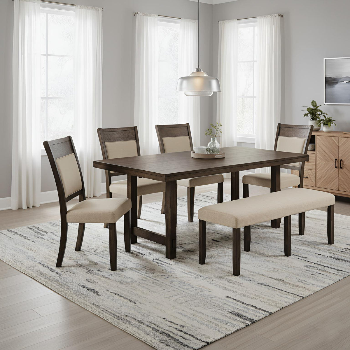 Upholstered Dining Chairs Set of 2, Solid Acacia Frame with Linen Look Seat, Espresso Brown