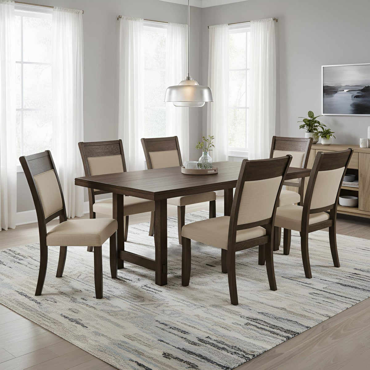Upholstered Dining Chairs Set of 2, Solid Acacia Frame with Linen Look Seat, Espresso Brown