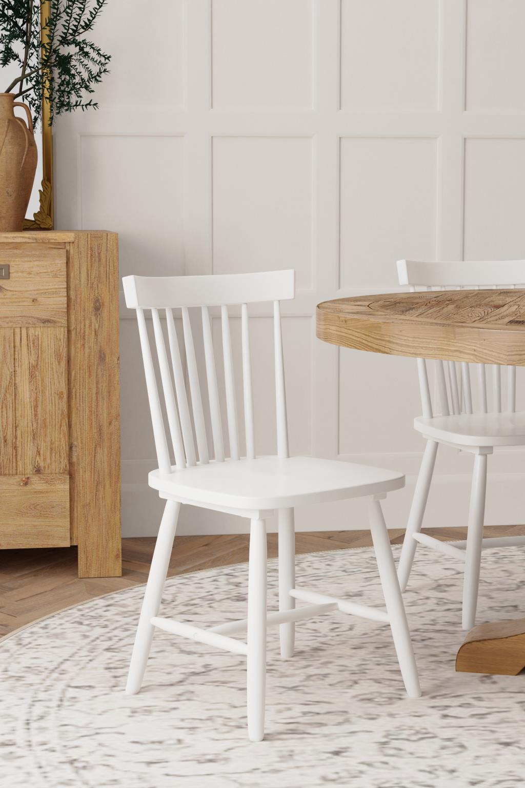Windsor Spindle Back Dining Chairs Set of 2, Solid Rubberwood, Soft White