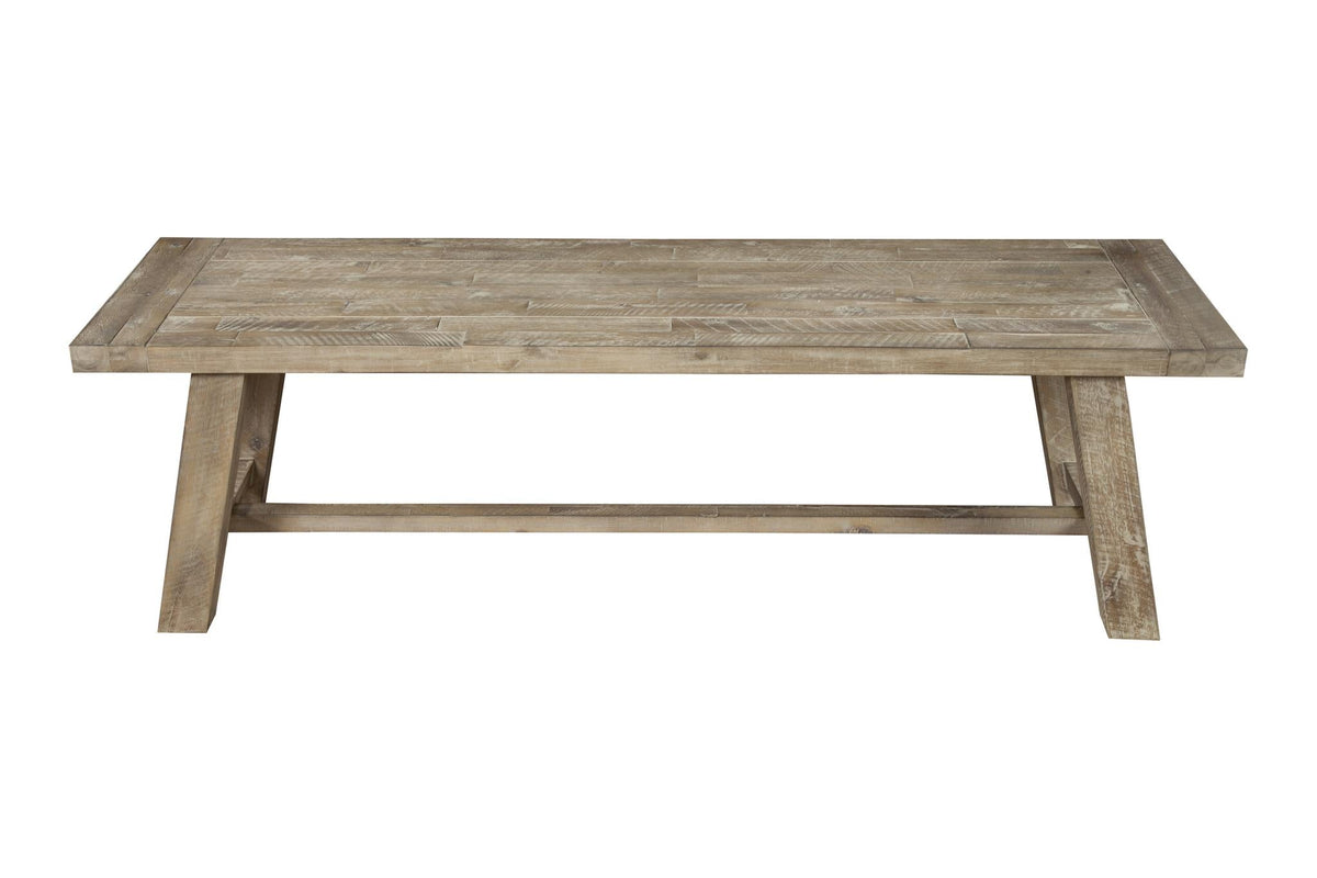 60 Inch Farmhouse Dining Bench, Solid Acacia Wood, Seats 2 to 3, Weathered Natural