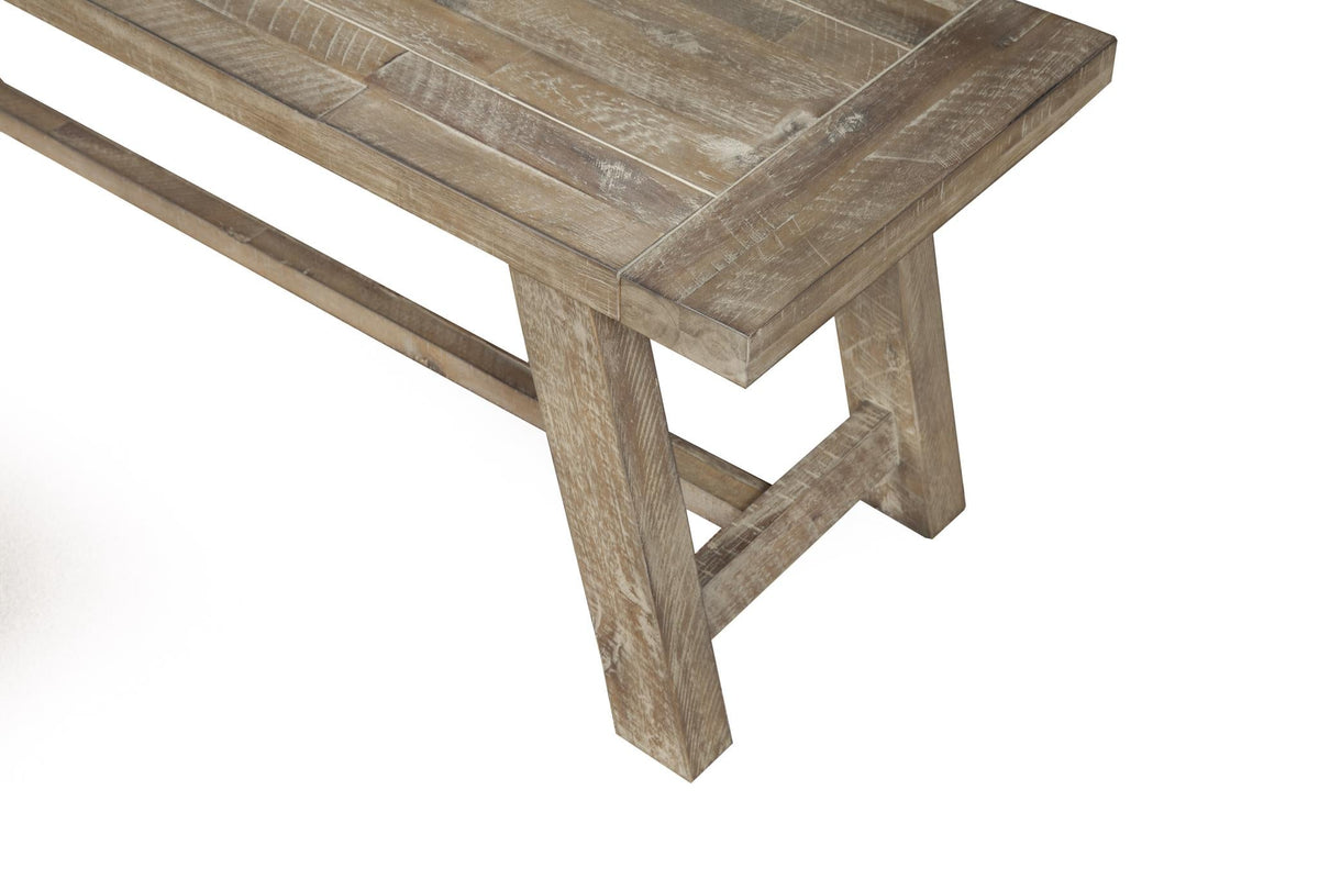60 Inch Farmhouse Dining Bench, Solid Acacia Wood, Seats 2 to 3, Weathered Natural