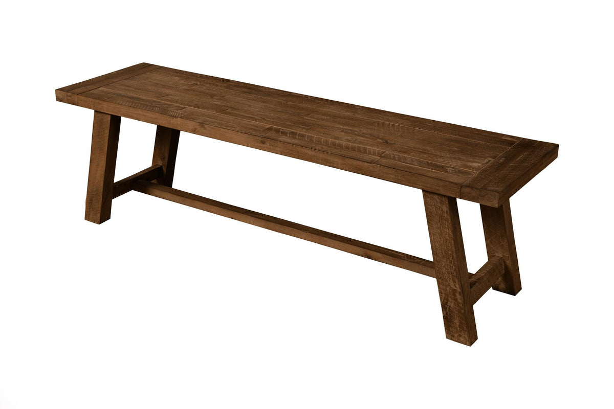 60 Inch Farmhouse Dining Bench, Solid Acacia Wood, Seats 2 to 3, Walnut Brown
