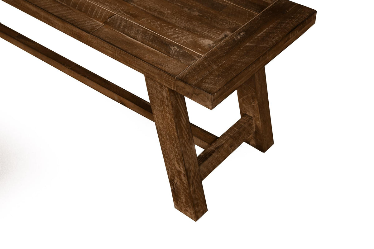 60 Inch Farmhouse Dining Bench, Solid Acacia Wood, Seats 2 to 3, Walnut Brown