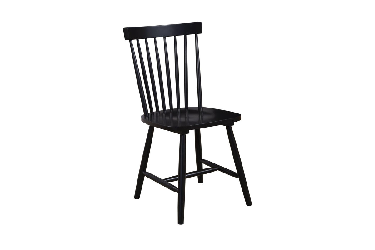 Windsor Spindle Back Dining Chairs Set of 2, Solid Rubberwood, Onyx Black