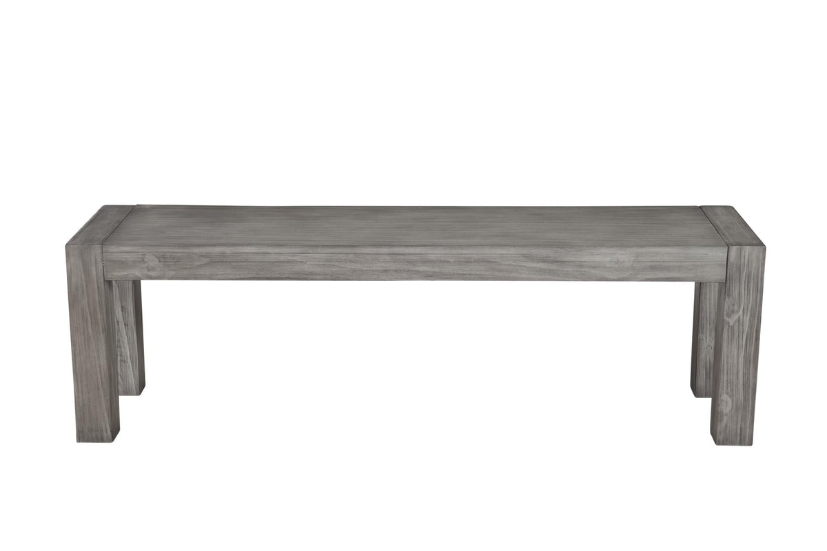 59 Inch Industrial Entryway Bench with Black Metal Trim, Solid Pine, Rustic Gray