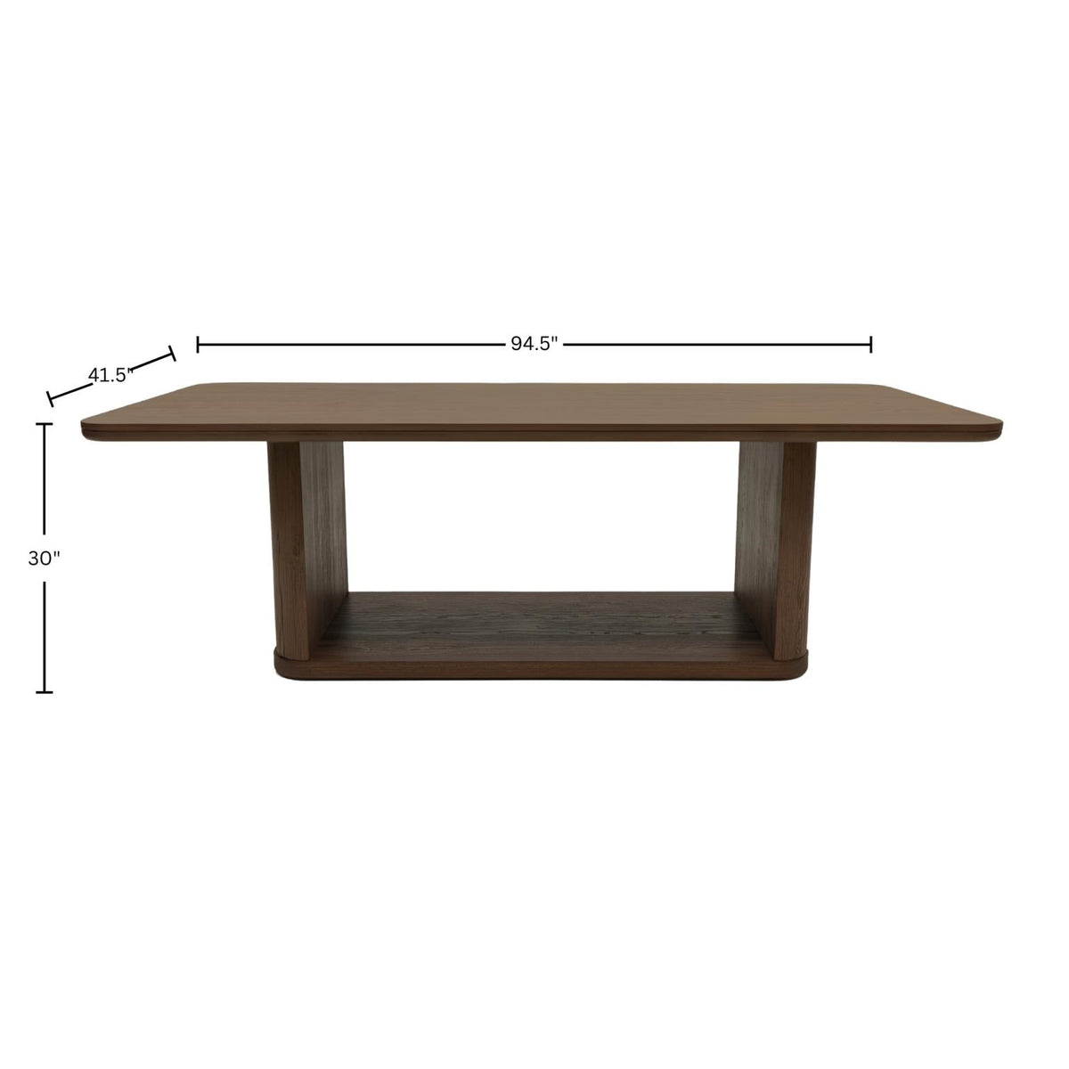 94 Inch Large Rectangular Dining Table with Open Panel Base, Seats 8 to 10, Rich Walnut Brown