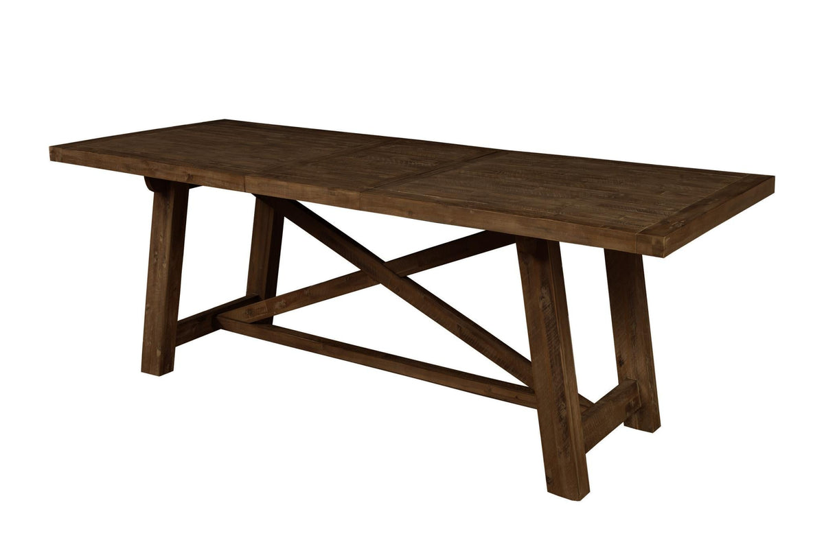Extendable Farmhouse Dining Table, Solid Acacia Hardwood, Seats 6 to 10, Walnut Brown
