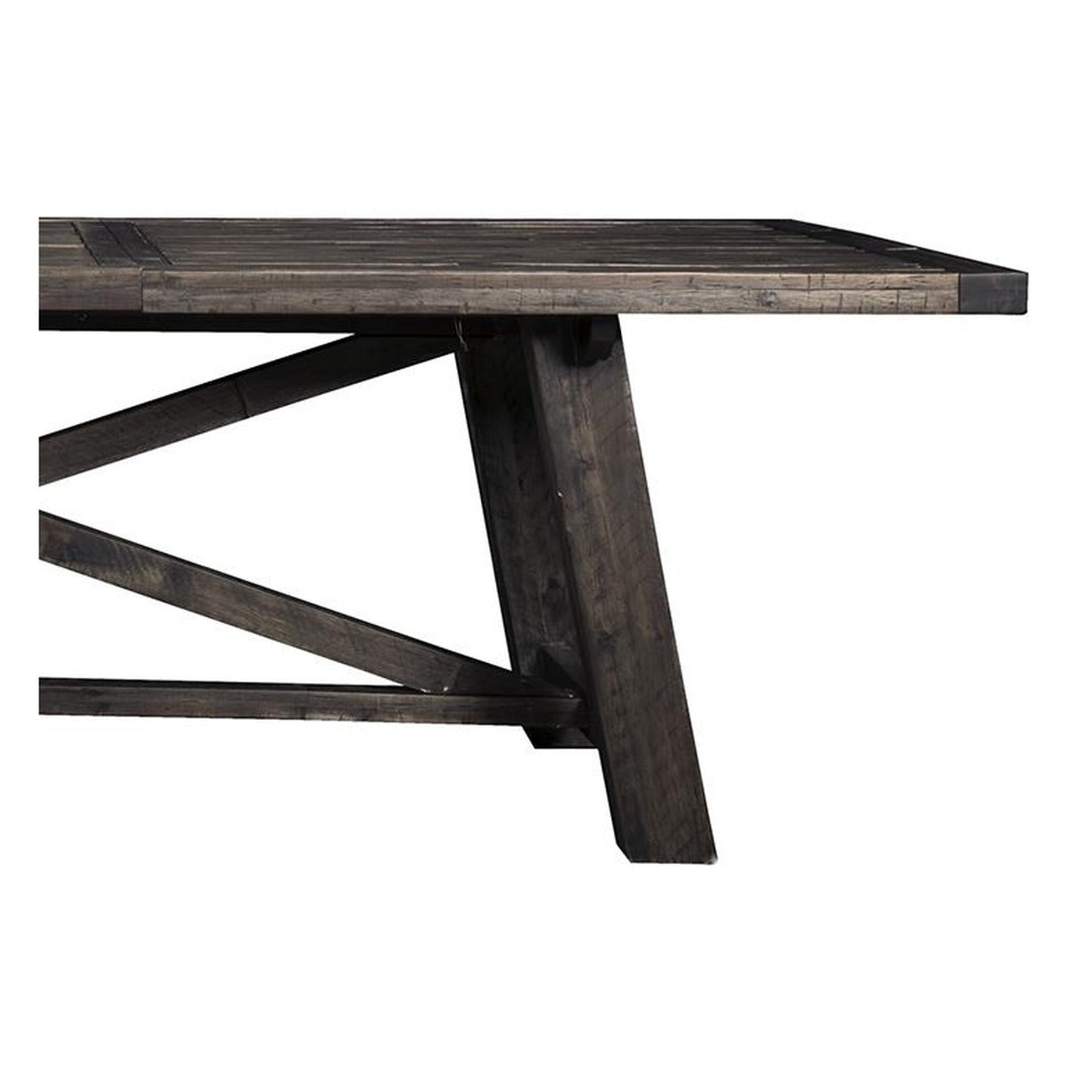 Extendable Farmhouse Dining Table with X Trestle Base, Solid Acacia Hardwood, Seats 6 to 10, Charcoal Brown