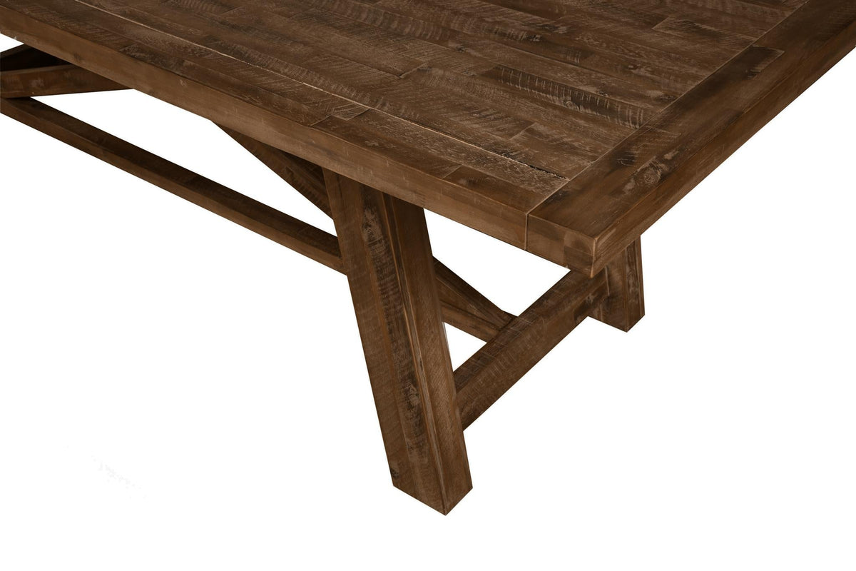 Extendable Farmhouse Dining Table, Solid Acacia Hardwood, Seats 6 to 10, Walnut Brown