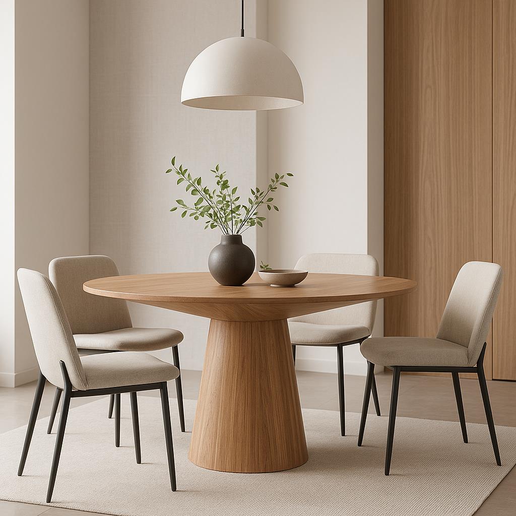 59 Inch Round Pedestal Dining Table, Solid Hardwood, Seats 6 to 8, Natural Oak