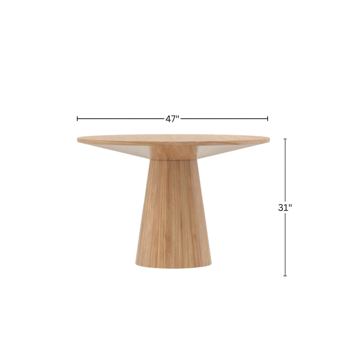47 Inch Round Pedestal Dining Table, Solid Hardwood, Seats 4 to 6, Natural Oak