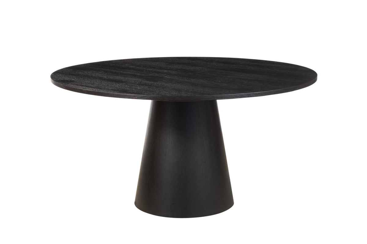 59 Inch Round Pedestal Dining Table, Solid Hardwood, Seats 6 to 8, Black Oak