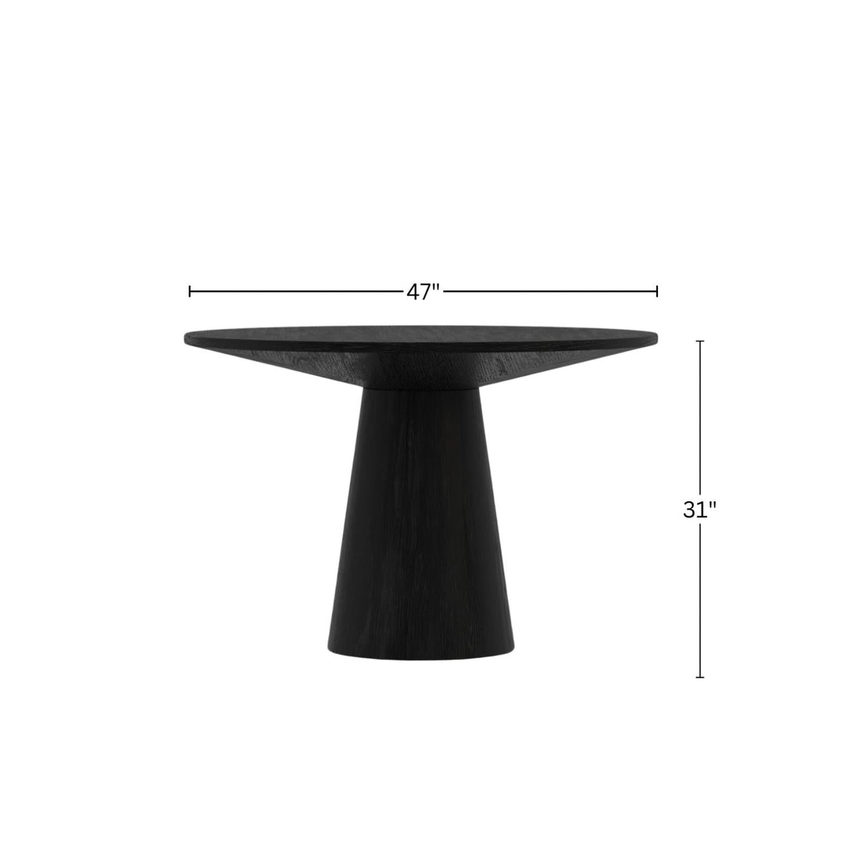 47 Inch Round Pedestal Dining Table, Solid Hardwood, Seats 4 to 6, Black Oak