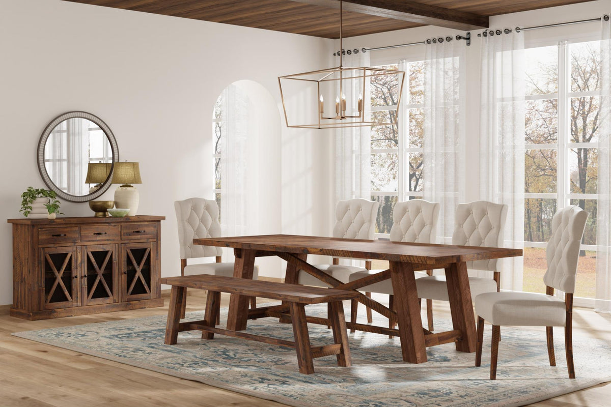 Extendable Farmhouse Dining Table, Solid Acacia Hardwood, Seats 6 to 10, Walnut Brown