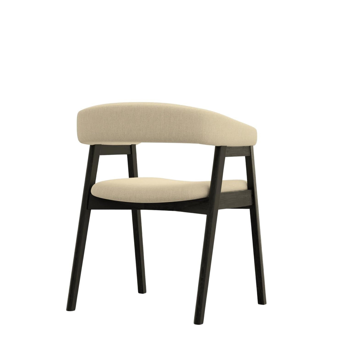 Curved Back Upholstered Dining Chairs Set of 2, Solid Oak Frame, Black Oak