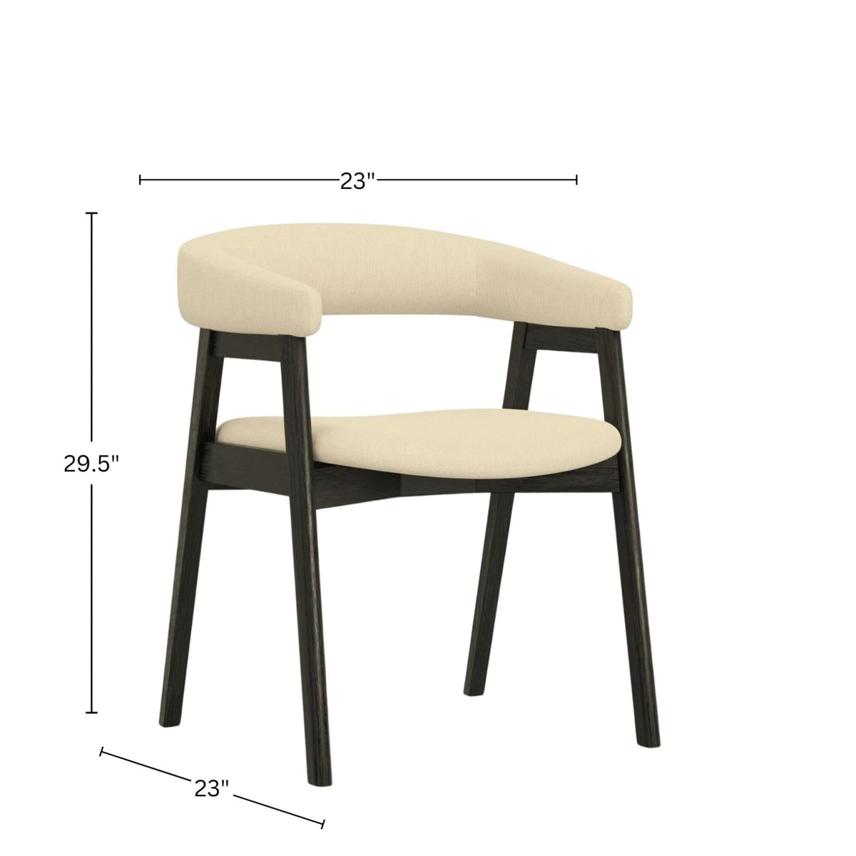 Curved Back Upholstered Dining Chairs Set of 2, Solid Oak Frame, Black Oak