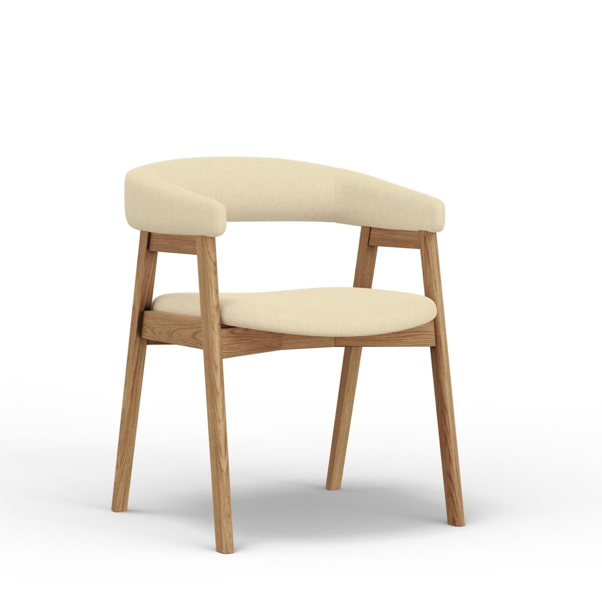 Curved Back Upholstered Dining Chairs Set of 2, Solid Oak Frame, Natural Oak
