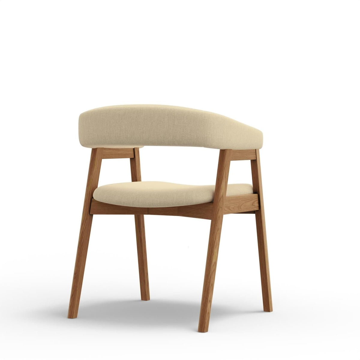 Curved Back Upholstered Dining Chairs Set of 2, Solid Oak Frame, Natural Oak