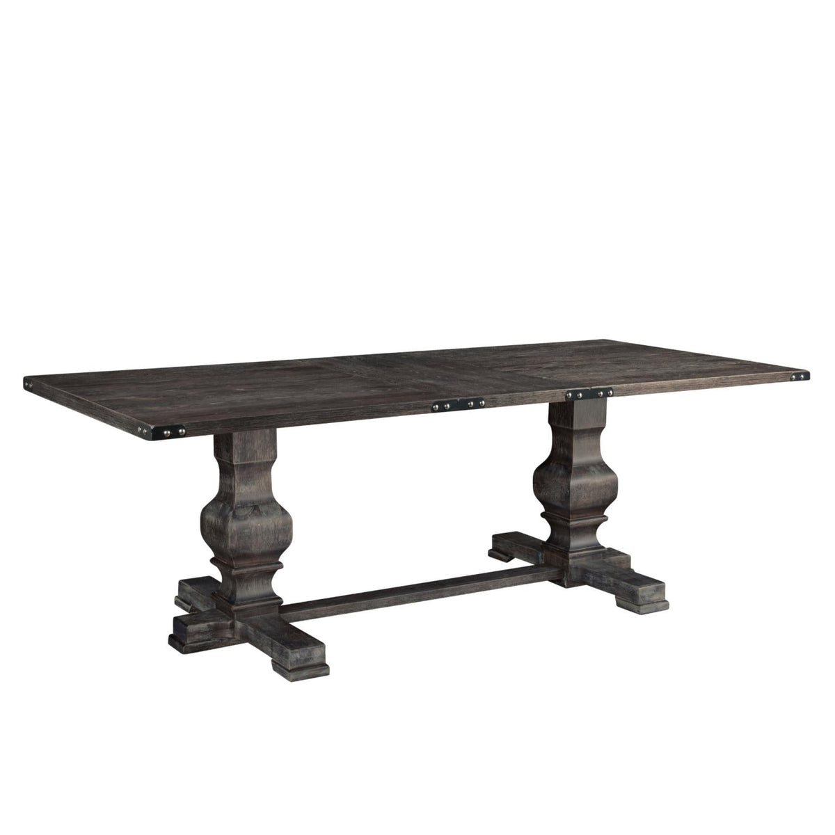 88 Inch Double Pedestal Rectangular Dining Table, Solid Wood, Seats 6 to 8, Rustic Espresso