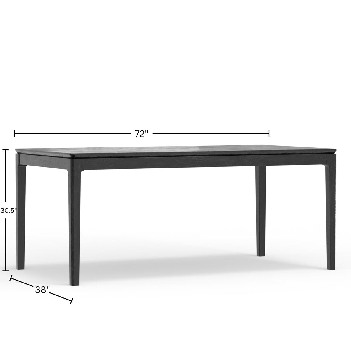 72 Inch Mid Century Modern Rectangular Dining Table, Solid Wood, Seats 6 to 8, Ebony