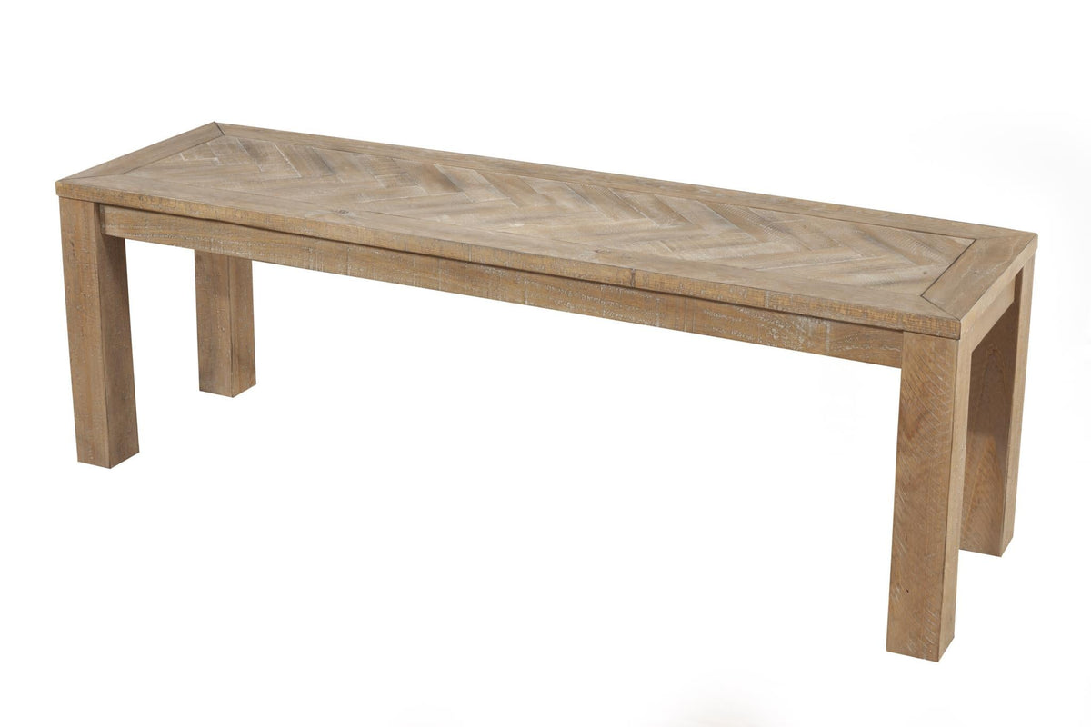 60 Inch Chevron Top Dining Bench, Solid Pine Wood, Seats 2 to 3, Honey Natural