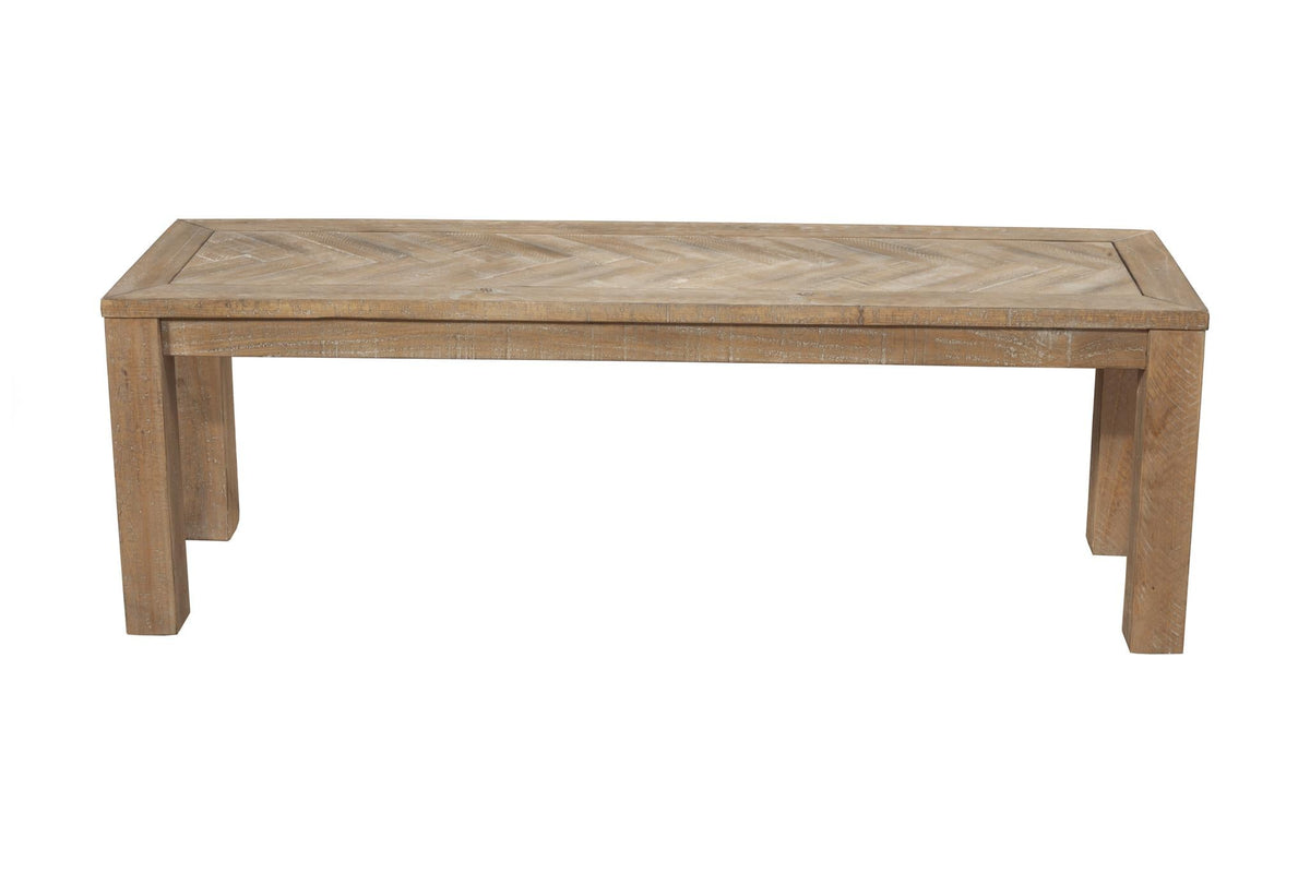 60 Inch Chevron Top Dining Bench, Solid Pine Wood, Seats 2 to 3, Honey Natural