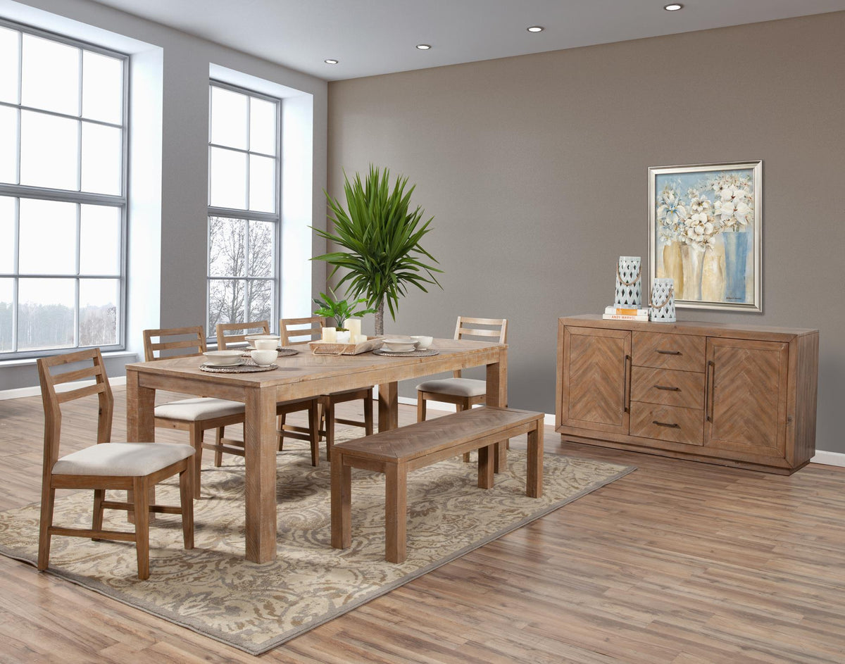60 Inch Chevron Top Dining Bench, Solid Pine Wood, Seats 2 to 3, Honey Natural