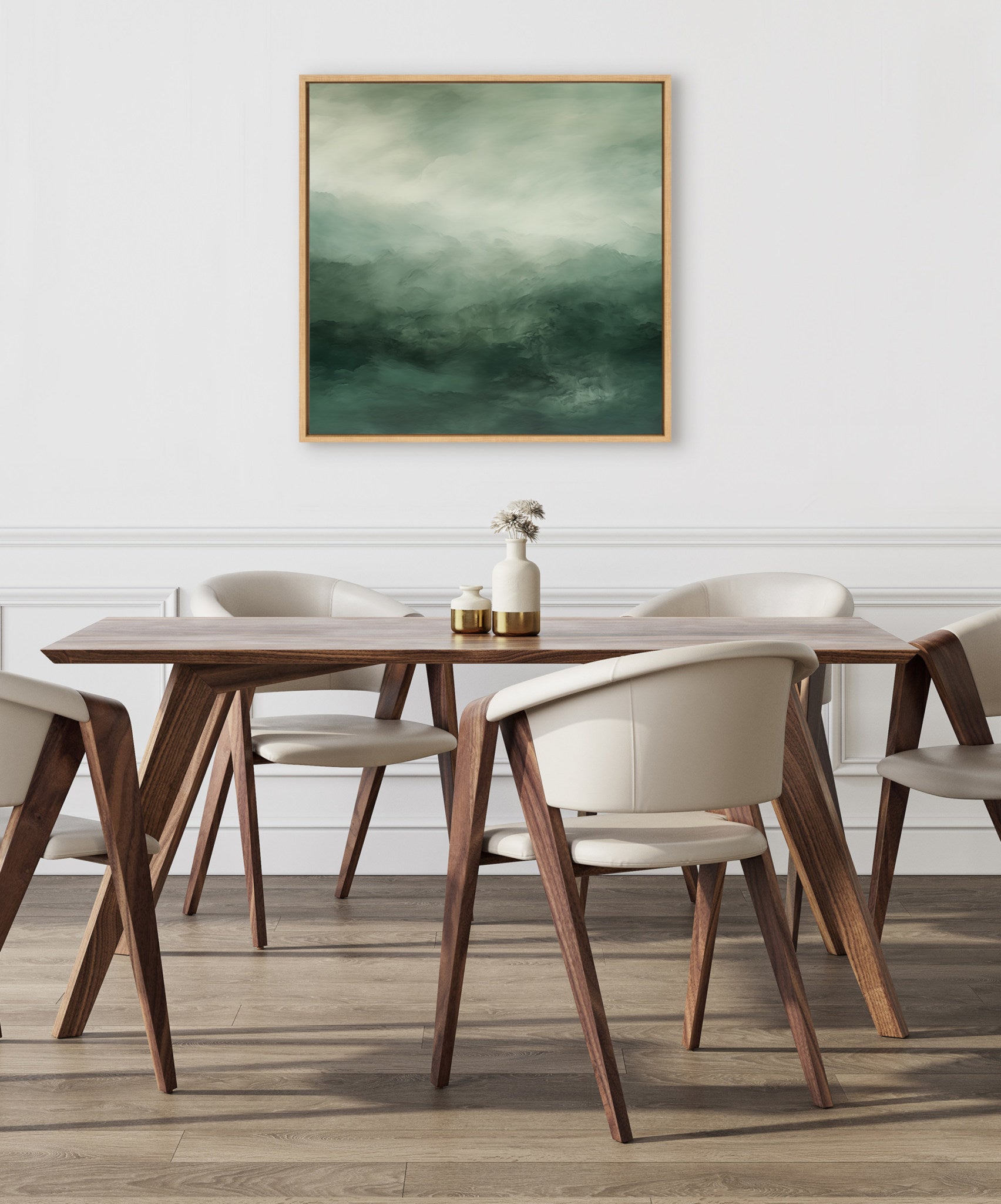 Sylvie Tonal Abstract Sage Green Framed Canvas by The Creative Bunch Studio