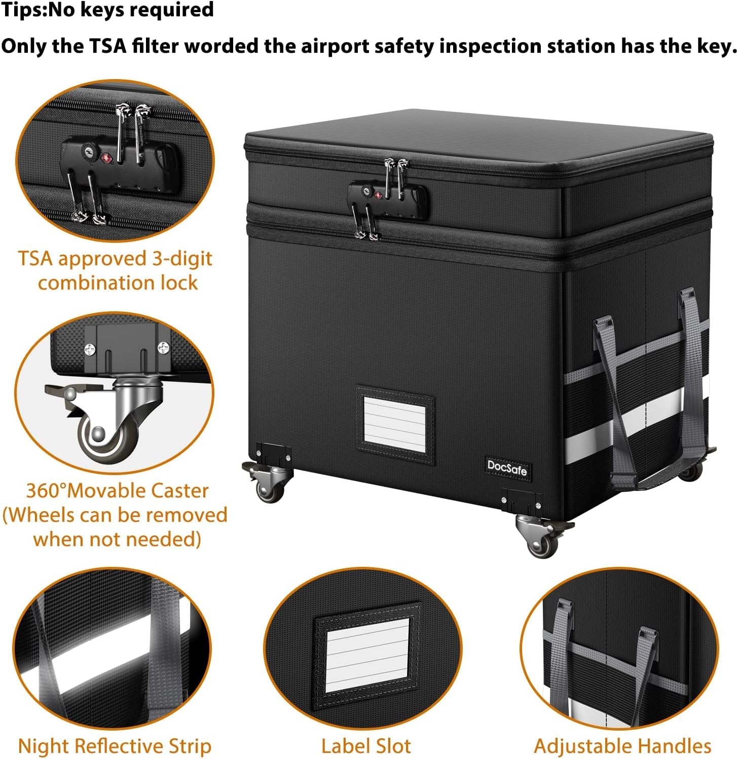 Fireproof File Box With Lock Wheels Rolling Portable