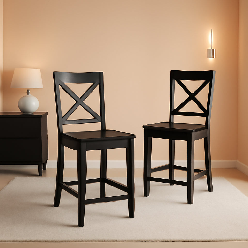 24 Inch X Back Bar Stool Set With Contoured Seat Ergonomic