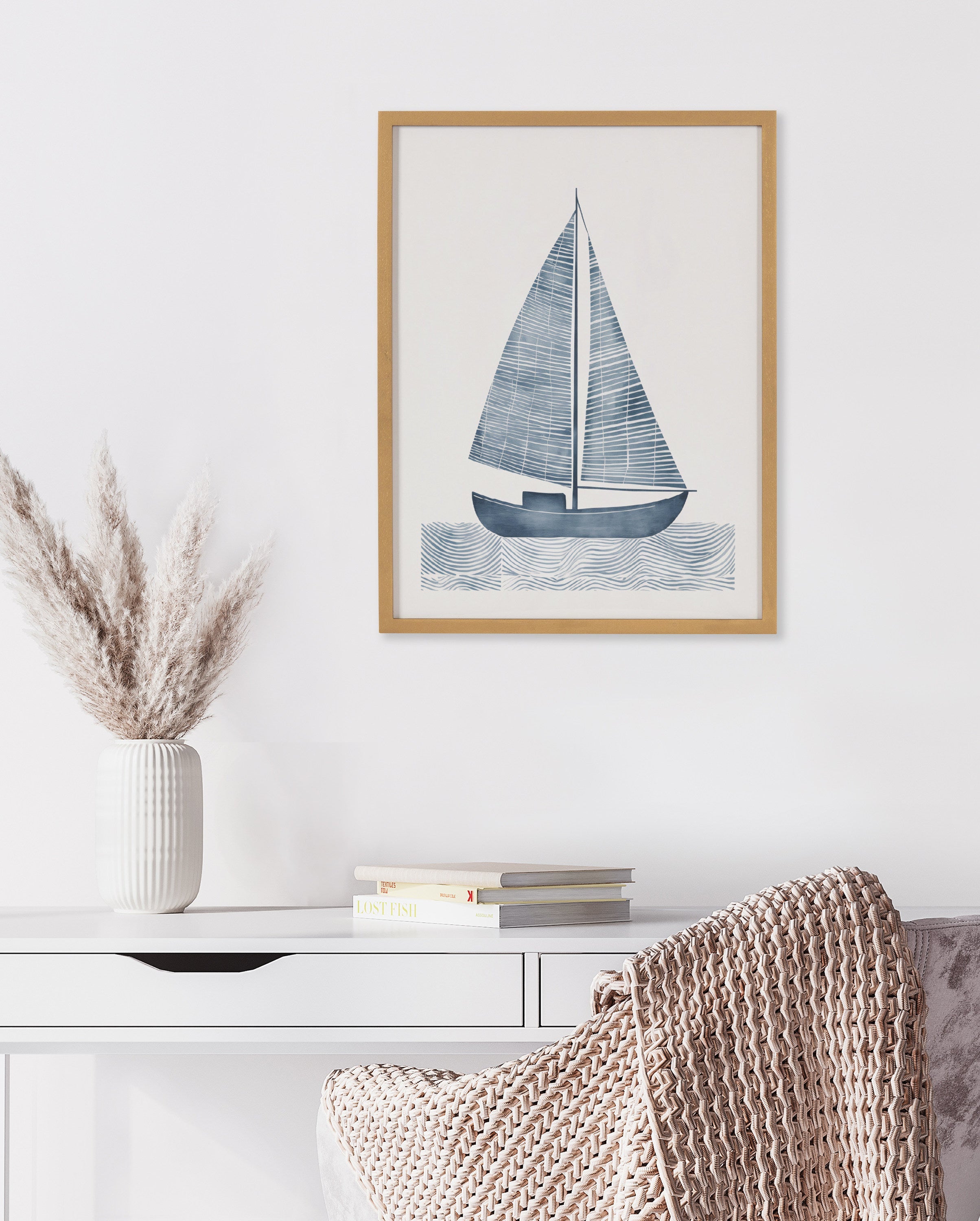 Gallery Nautical Blue Sailboat Print by The Creative Bunch Studio