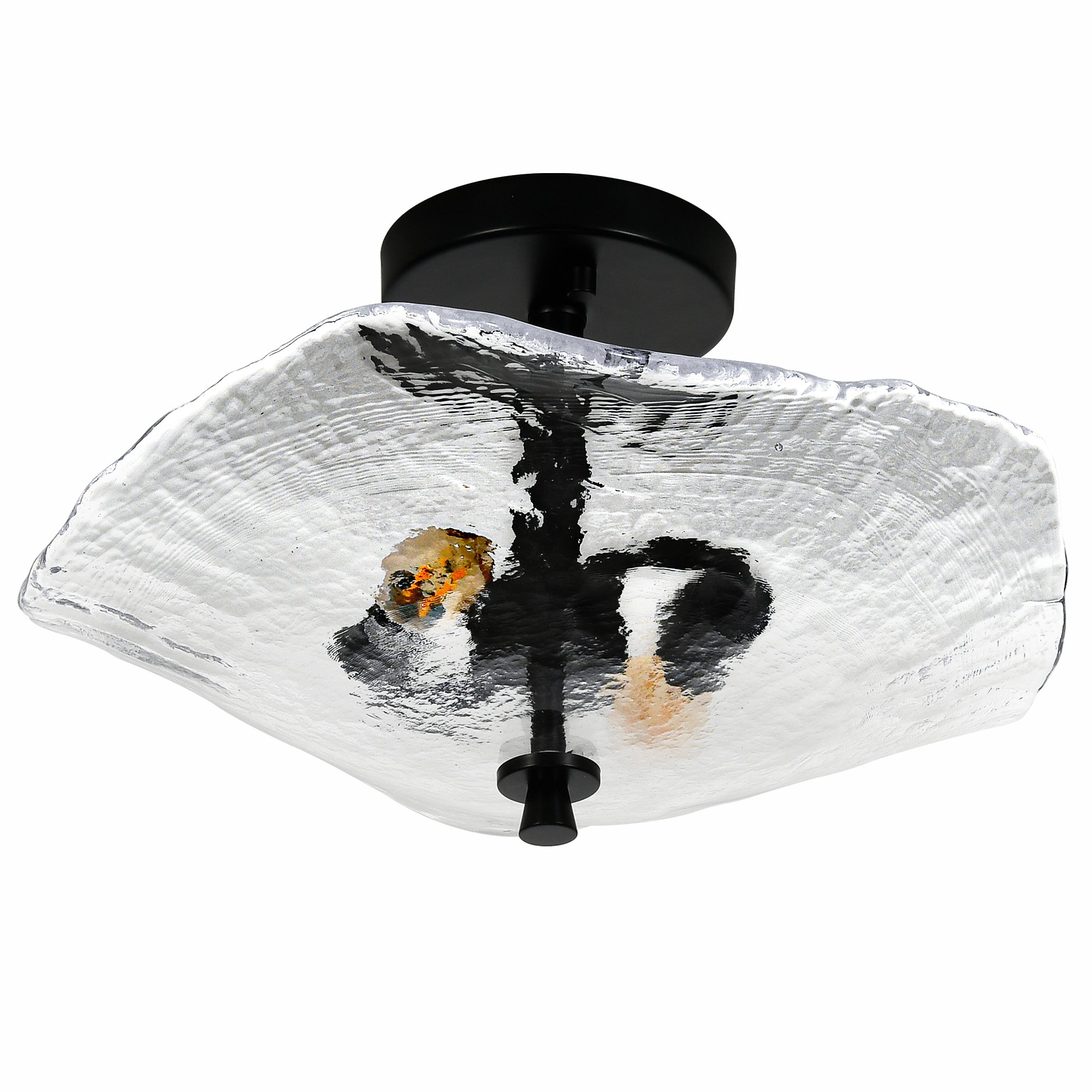 Ceiling Light Fixtures Flush Mount Indoor Outdoor Ceiling Light with Water Ripple Glass Shade (Black)