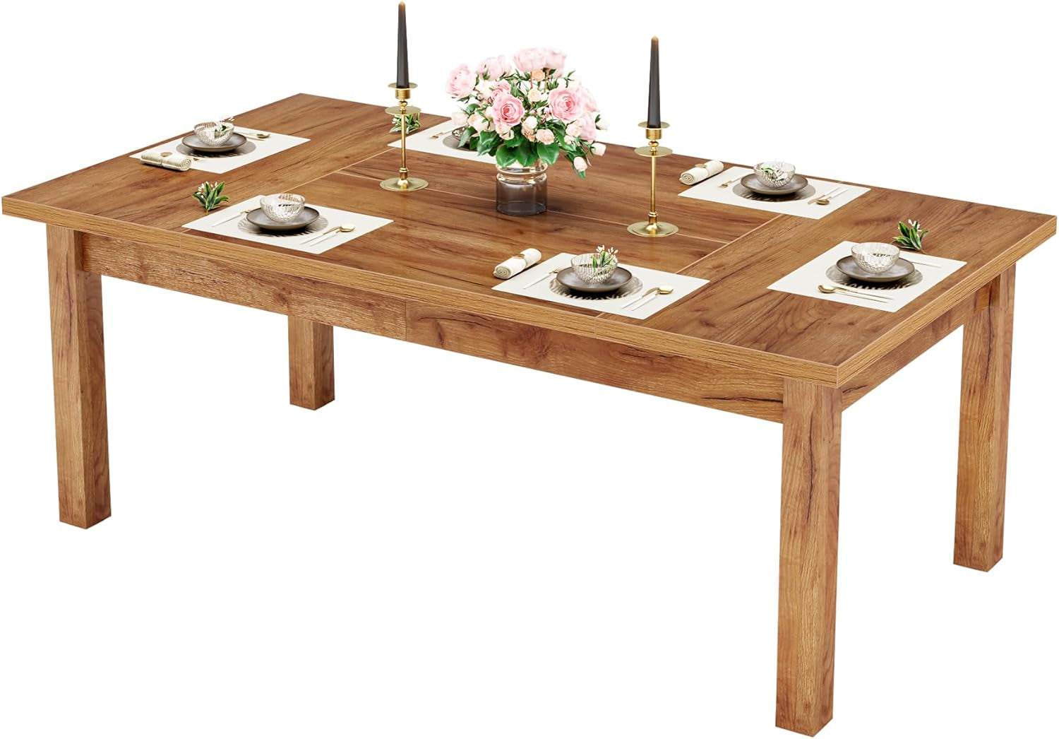 70.87 Inch Wood Dining Table Farmhouse Thickened Legs